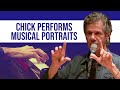 Chick makes a spontaneous composition for two audience members