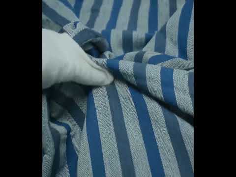 Herringbone Stripe Blue Hemp Cotton 150 GSM Handwoven Fabric — video