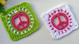 Crochet Peace Sign Granny Square