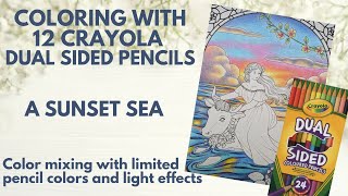 Coloring a sunset sea with 12 dual tip Crayola pencils