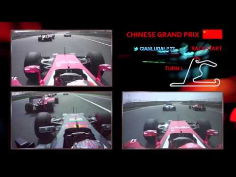 Onborad - Vettel, Kvyat and Raikkonen a Turn 1 - Chinese GP 2016