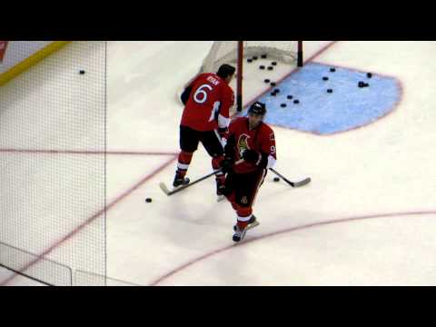 Mika Zibanejad during pre-game warm-up at the Islanders @ Senators hockey game