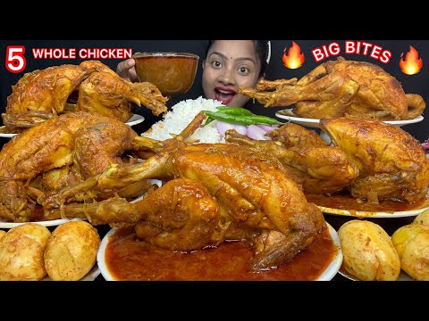 5 BIG 😱 WHOLE CHICKEN CURRY, SPICY MASALA EGG WITH RICE EATING 🔥🤤 BIG BITES 😋 FOOD EATING VIDEOS 🌶️