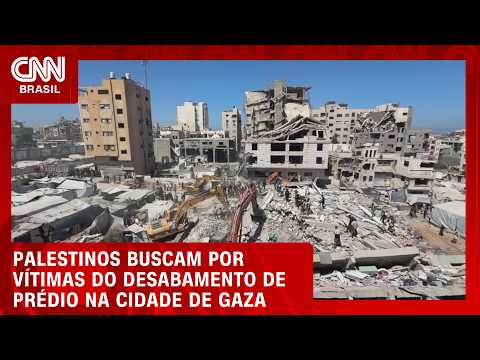 Palestinos vasculham escombros de um prédio que desabou em Gaza | CNN BRASIL
