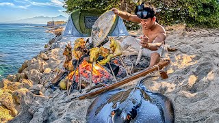 Download lagu CAMP 3 HARI 2 MALAM BERBURU & BAKAR MONSTER LAUT DI PANTAI SURGA | Spearfishing Indonesia mp3