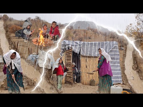 Nomadic mother in devastating storms 🌪️Rebuilding destroyed house under terrible flooding rains 🌧️