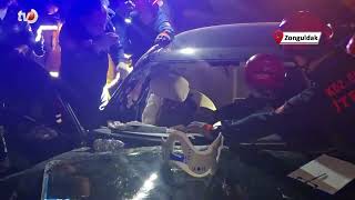 Beton Bariyere Çarpan Otomobil Kazası Güvenlik Kamerasında