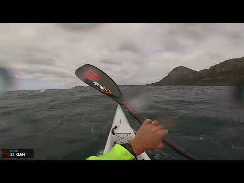 Awesome gale-force downwind on a double surfski