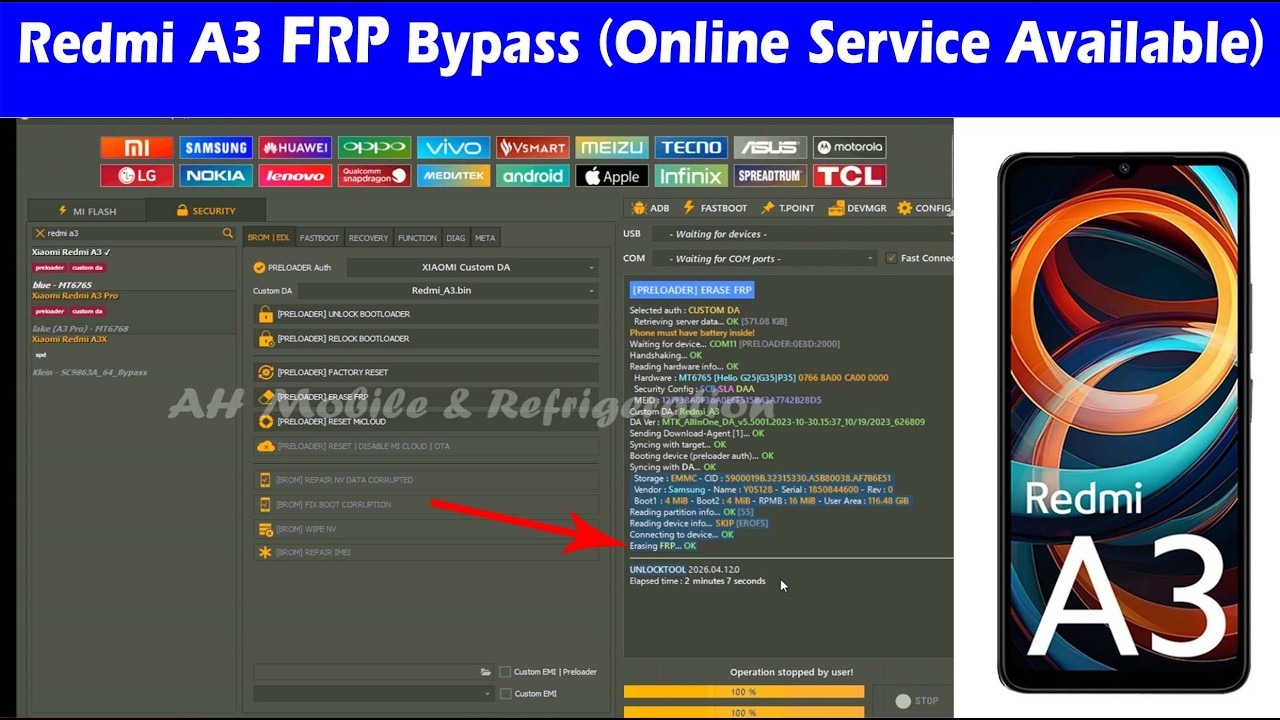 Redmi A3 (23129RN51X) FRP Bypass Unlock Tool (Online Service Available)