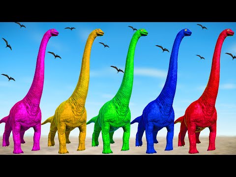 Brachiosaurus Color Pack vs T-Rex vs Indominus Rex Dinosaurs Fighting - Jurassic World Evolution 2