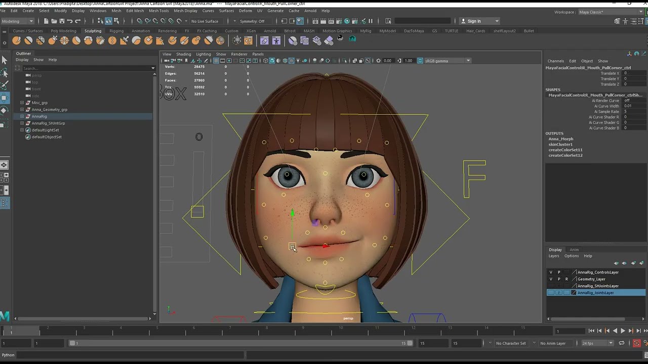 Anna Cartoon Girl Rig 3D Model