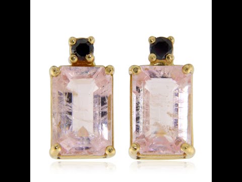 Cercei Aur 14k Morganite Diamante Negre Naturale - Eleganta si Contrast