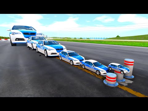 Small Cars vs Police Car & Bollards BeamNG.Drive Challenge Ends in Total Destruction ! #4