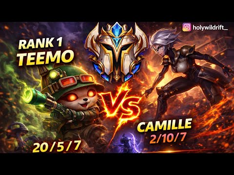 Rank 1 Teemo HARD COUNTER Camille Top and Ryze Mid Challenger MVP Ranked Game |4K Wild Rift Gameplay