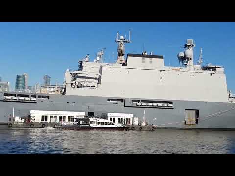 HNLMS Rotterdam L800 ship at greenwich nice view helicopter zoomed video MONDAY 6TH FEBRUARY 2023