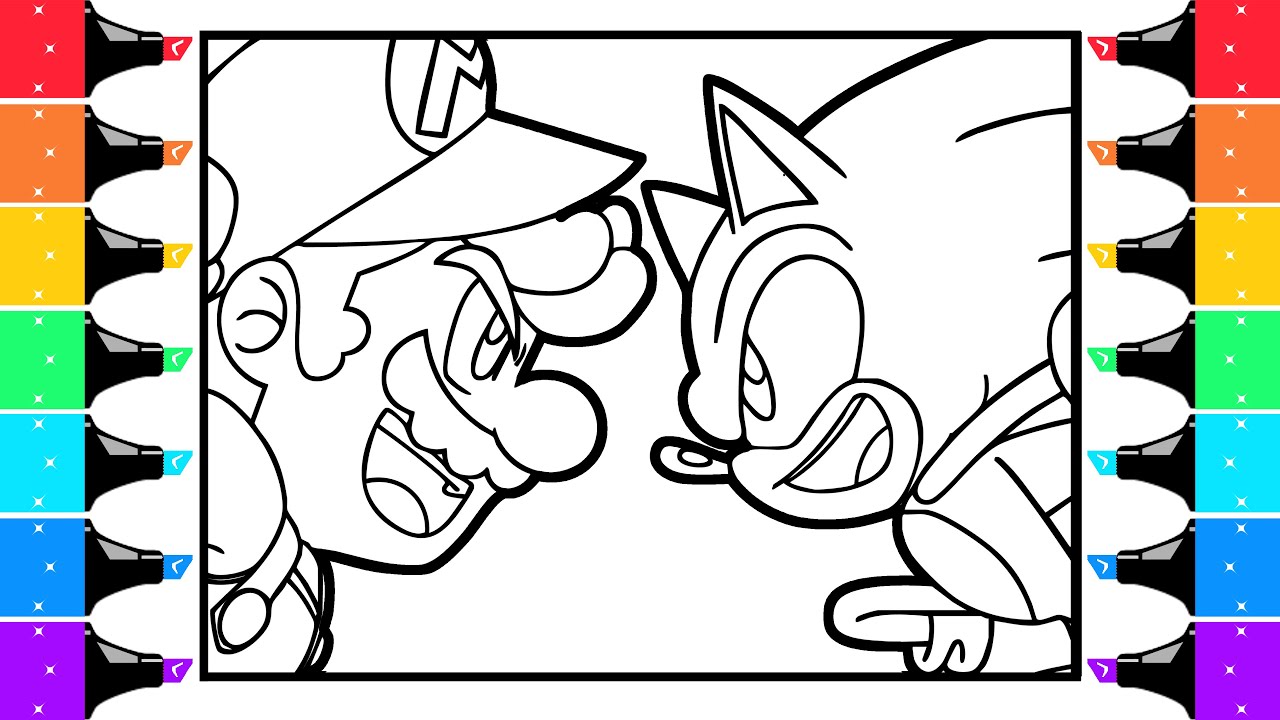 Super Mario vs. Sonic the Hedgehog Video Game Rap Battle Coloring Page