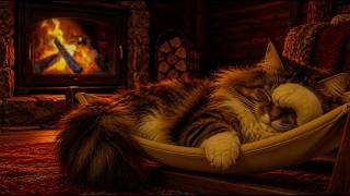 😴Fall Asleep with PURRING CAT 12-Hour COZY Ambience | Fireplace Sounds for Sleeping & Relaxation😺