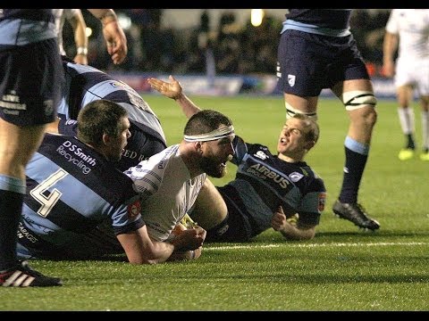 Michael Bent bursts over for Try - Cardiff Blues v Leinster 20th February 2014