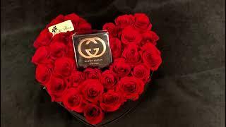 Cutie inima cu trandafiri si parfum Gucci Guilty - Cadou de Valentines Day