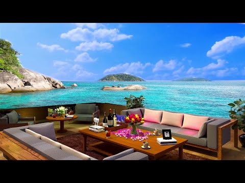 Morning Santorini Seaside Coffee Shop Ambience - Positive Bossa Nova Music & Mellow Wave Sounds