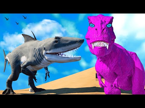 Purple T-Rex Breakout - Batman Indoraptor Vs Tyrannosaurus Rex, King Shark Dinosaurs Fight