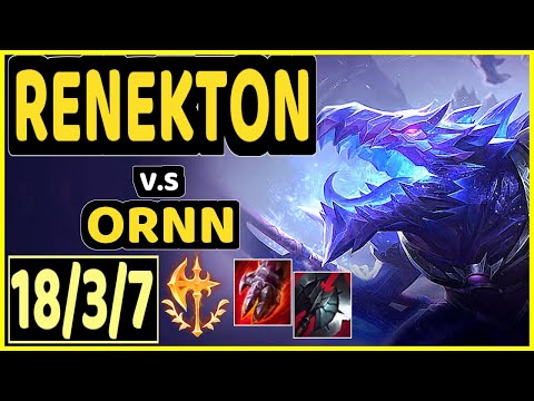 RENEKTON vs ORNN - QUADRAKILL 18/3/7 KDA TOP CHALLENGER GAMEPLAY - KR