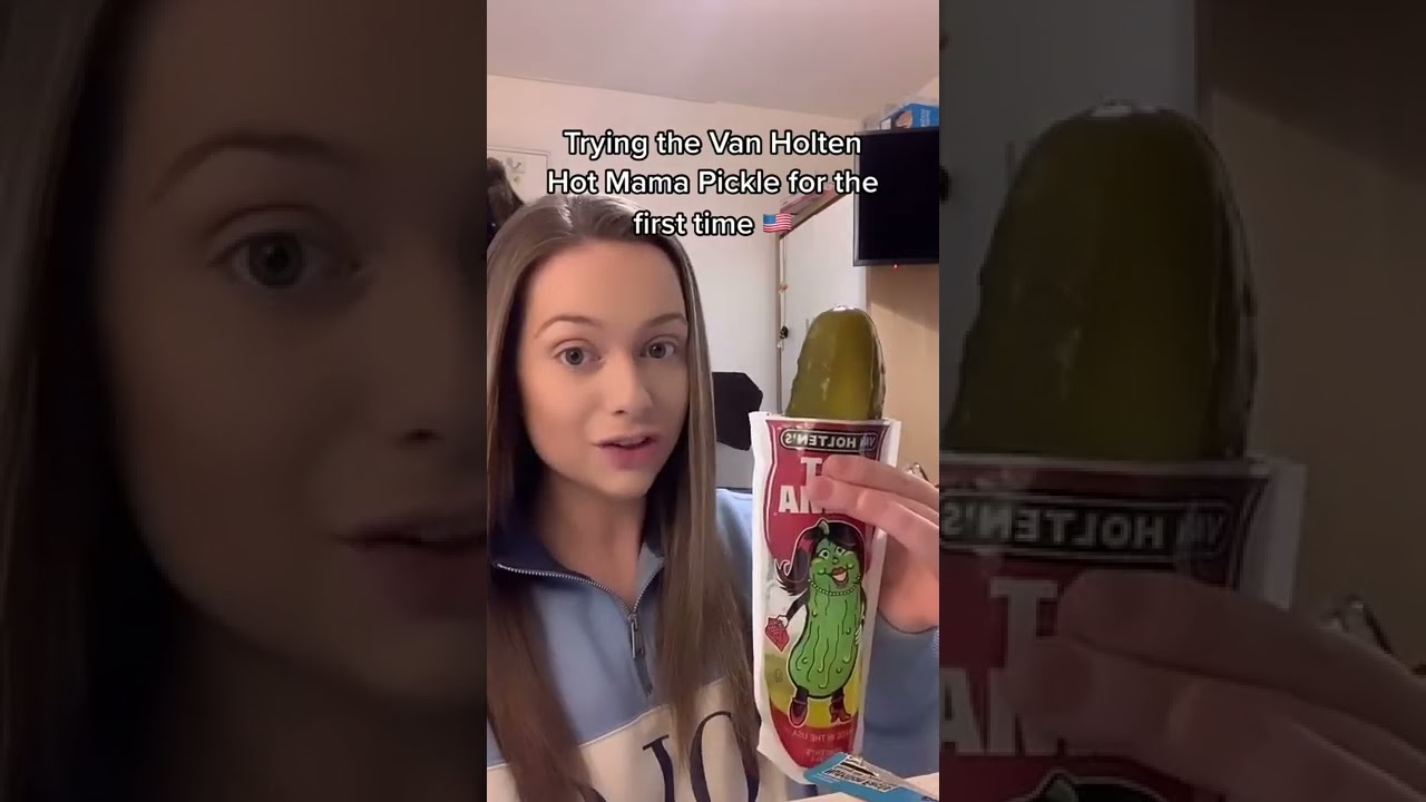 Trying the Van Holten Hot Mama Pickle for the first time 🇺🇸 why it spicy 🌶 #american #usa #tastetest