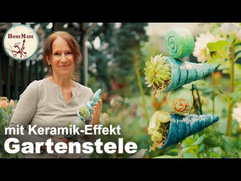 DIY | Gartenstele im Keramik-Look | Gartendeko mit Sukkulenten selber machen ohne Brennofen