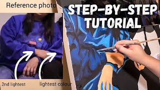 How to Paint CLOTHES Tutorial (with reference photo) Step-by-step Acrylic painting tutorial