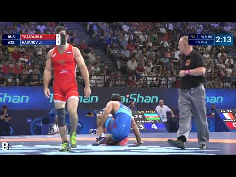 1/4 FS - 74 kg: K. TSABOLOV (RUS) df. J. HASANOV (AZE) by VFA, 11-4