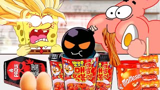 Download lagu SpongeBob Patrick Pororo Tteokbokki Paqui one chip challenge Mukbang mp3