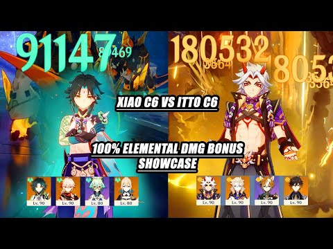 Xiao C6 4 Anemo vs Itto C6 4 Geo - 100% Elemental DMG Bonus Floor 12 Guide 4 Elemental Meta