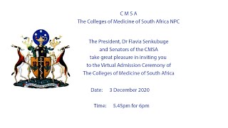 The Colleges of Medicine of South Africa - Admission ceremony - Dec 2020 video