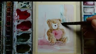Create Handmade Valentine Cards, Teddy Bear Holding Heart Tutorial for Beginners