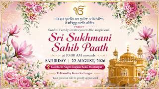 🔴LIVE Path Shri Sukhmani Sahib Ji    Sondhi Family Dashmesh Nagar Hsp ● Ankush Studio M  89687 4101