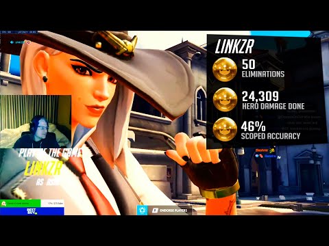 LiNkzr Sick Ashe gameplay - 50 elims! POTG! [ Overwatch Season 30 Top 500 ]