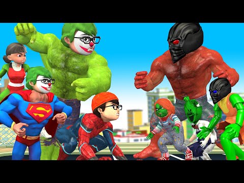 Super Hero Team Hulk Nick vs Team Zombie Alien Hulk Protect City - Scary Teacher 3D Hero Animation