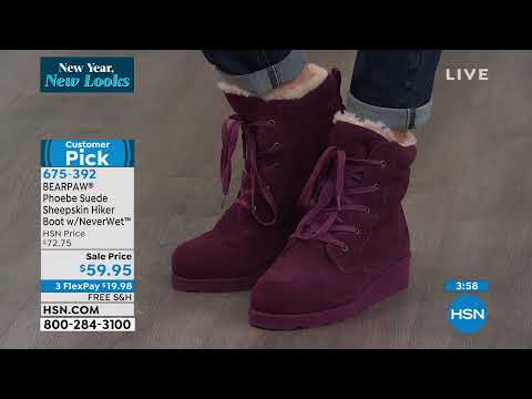 BEARPAW Phoebe Suede Sheepskin LaceUp Hiker Boot  with N...