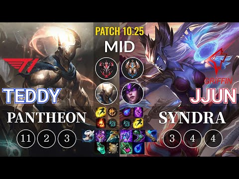 T1 Teddy Pantheon vs GRF jjun Syndra Mid - KR Patch 10.25