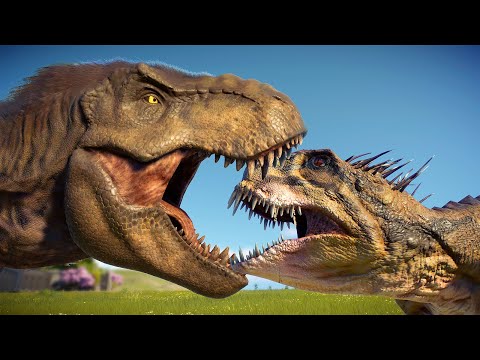 T REX vs ALL LARGE CARNIVORE AND HERBIVORE DINOSAURS BATTLE – Jurassic World Evolution 2