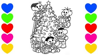 ESPECIAL DE NATAL Pintar Desenho da Turma da Mônica Cebolinha Cascão e Magali | Vídeo de pintar