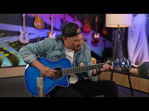Washburn EA15 Festival Series Mini Jumbo Cutaway Acoustic Electric Guitar. Trans Blue image 14