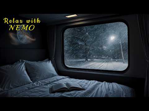 Cozy Winter Night Train Travel ⛄ Snowstorm & Train ASMR 🚂 Dimly Lit Sleeper Train Ambience for Sleep