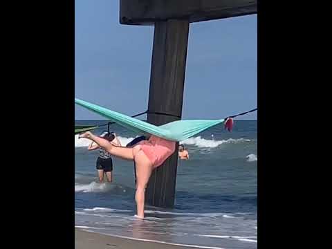 Fat girl tries to climb into hammock at the beach #OOF #nononoyes | ♛purchmymerch♛ 🅼🅴🅼🅴