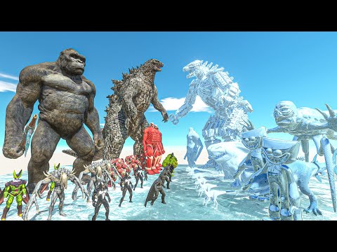 Kong x GODZILLA VS MechaGodzilla Ice + Trex Ice Team + Megalodon Ice -Animal Revolt Battle Simulator