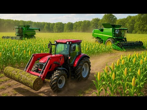 Farm Works: Tractor & Harvester Team Up for Perfect Corn Harvest | Farm Vehicles 3D