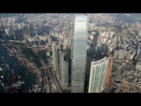 Centro de Comércio Internacional ICC - Edifício mais alto de Hong Kong, drone 4K