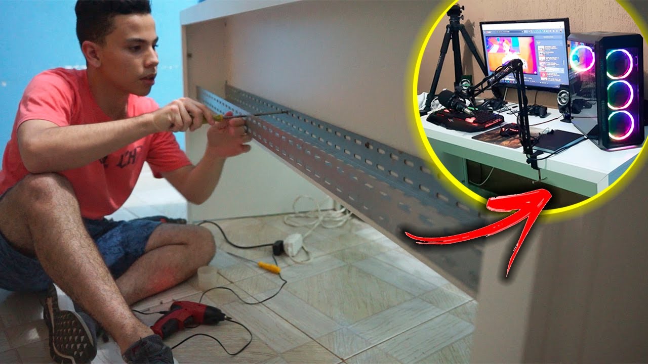 COLOCANDO A CALHA PARA ORGANIZAR OS CABOS DO MEU SETUP GAMER!! ‹ Samuel Vlog ›