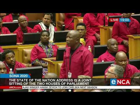 EFF leader Julius Malema raises a point of order before Sona 2020