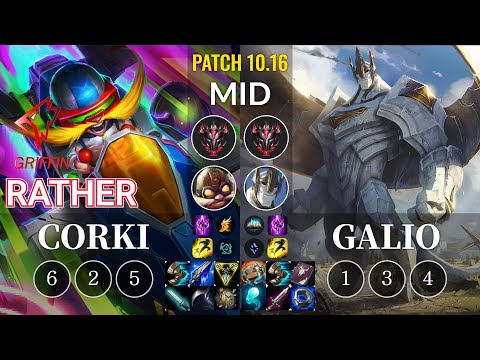 GRF Rather Corki vs Galio Mid - KR Patch 10.16